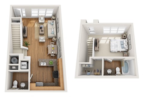 Floor plan for 1 bed, 1 bath, 857 sqft